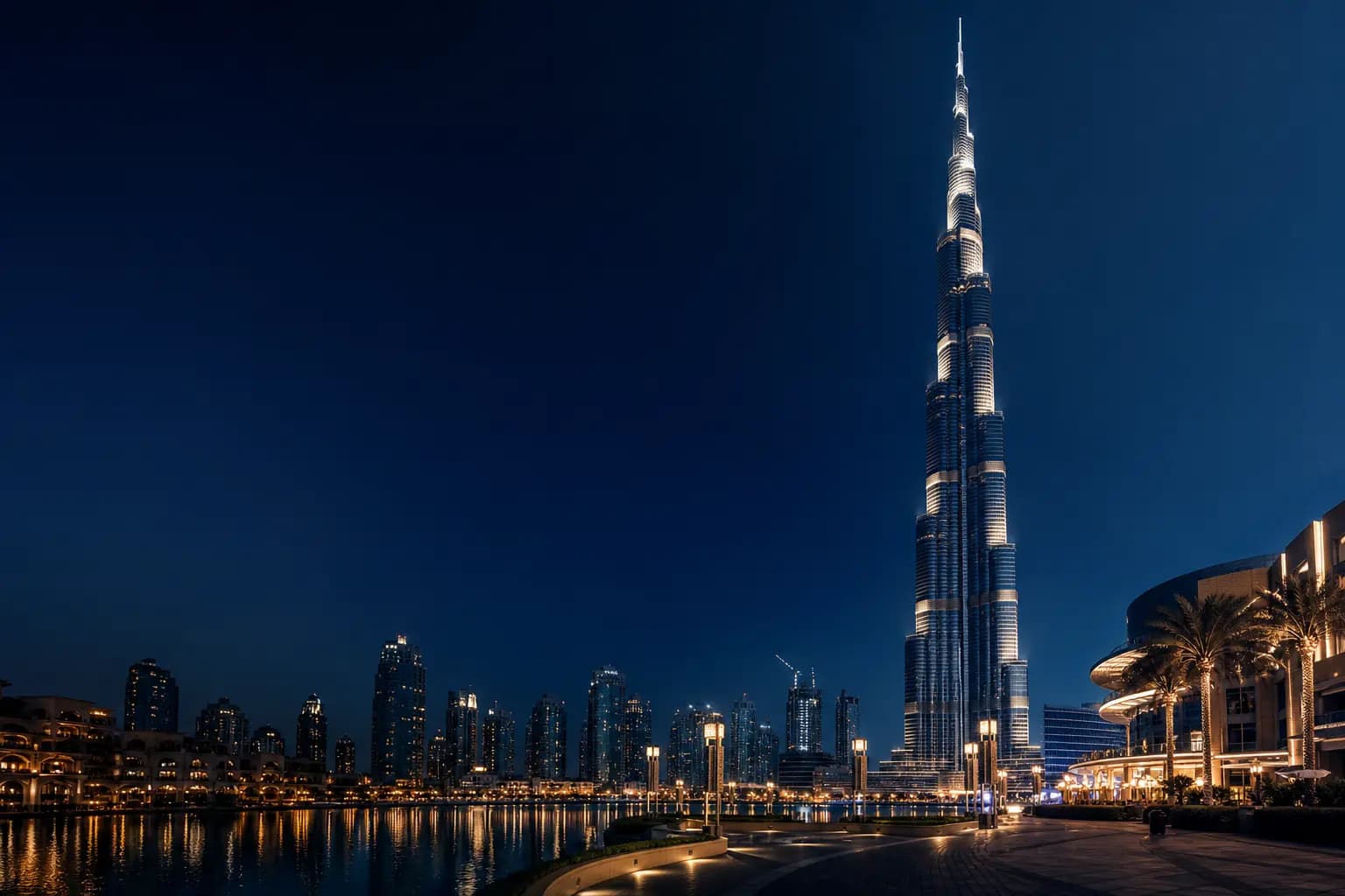 Burj Khalifa and Dubai Downtown at blue hour